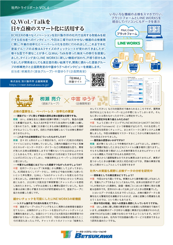 イメージ：資料「社内トライリポートVOL.6_Q.WoL・Talkを日々点検のスマート化に活用する」